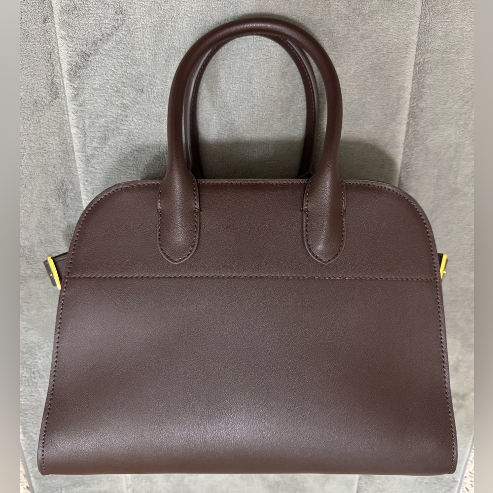 Trendiesty The Row Margaux 12 Inspired Leather Tote Soft Coffee Gold Hardware